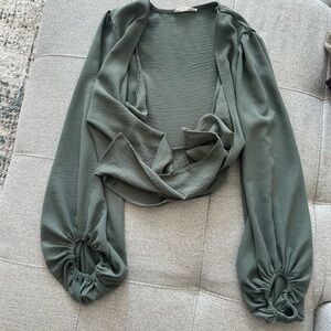 Altar'd State Sage Green Puff Sleeve Blouse